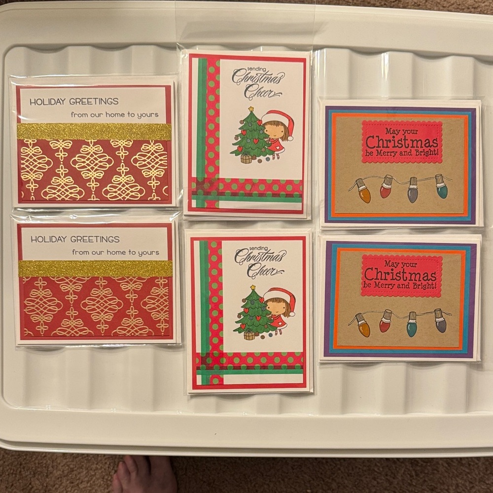 6 Holiday Greeting Cards Set - Festive Red and Gold